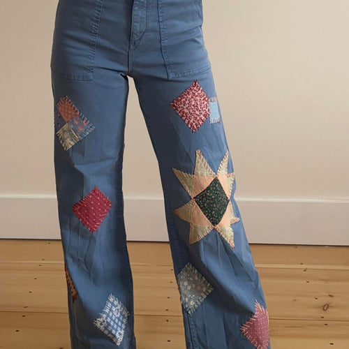 Blue Patchwork Pants